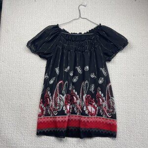 Pennington's Flowy Tunic Blouse Paisley Boho Cottagecore Peasant Gypsy Sz 14